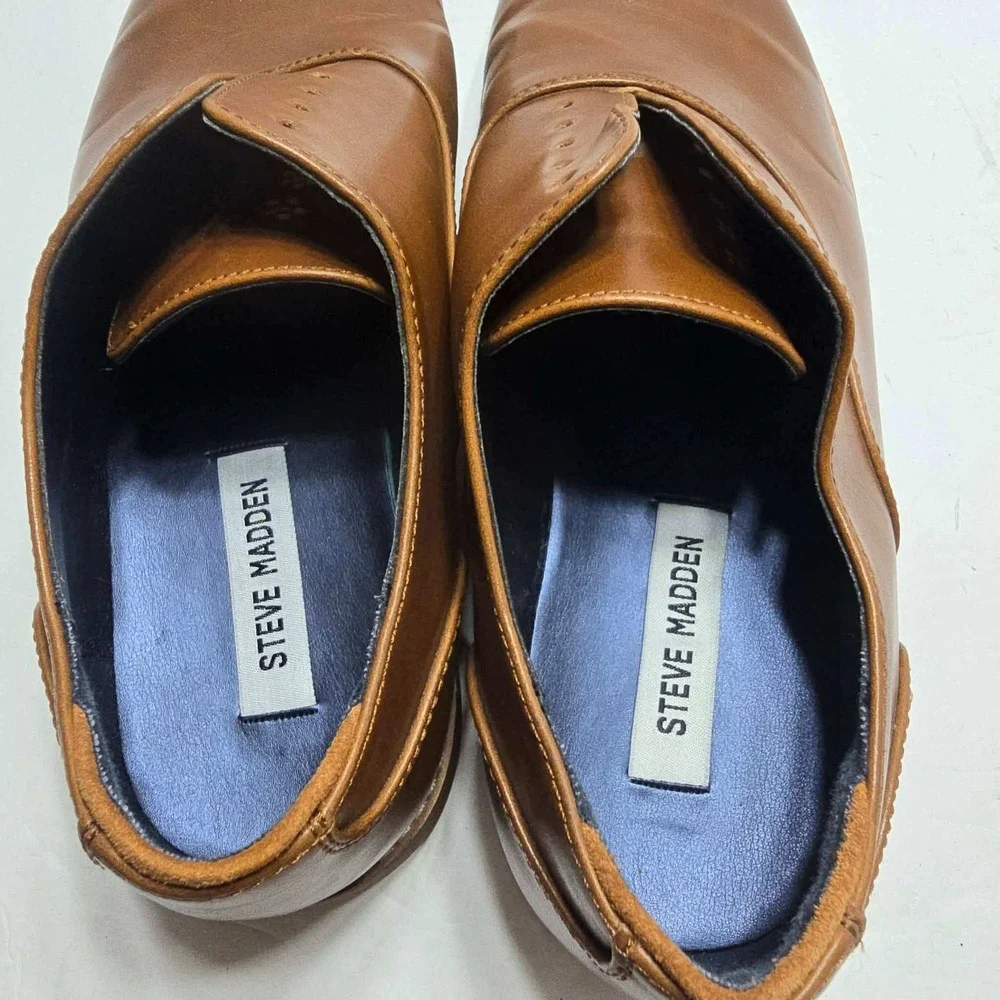 Steve Madden Mens P-Ollie Cognac Brown Plain Toe Oxford Dress Shoes Size 9
